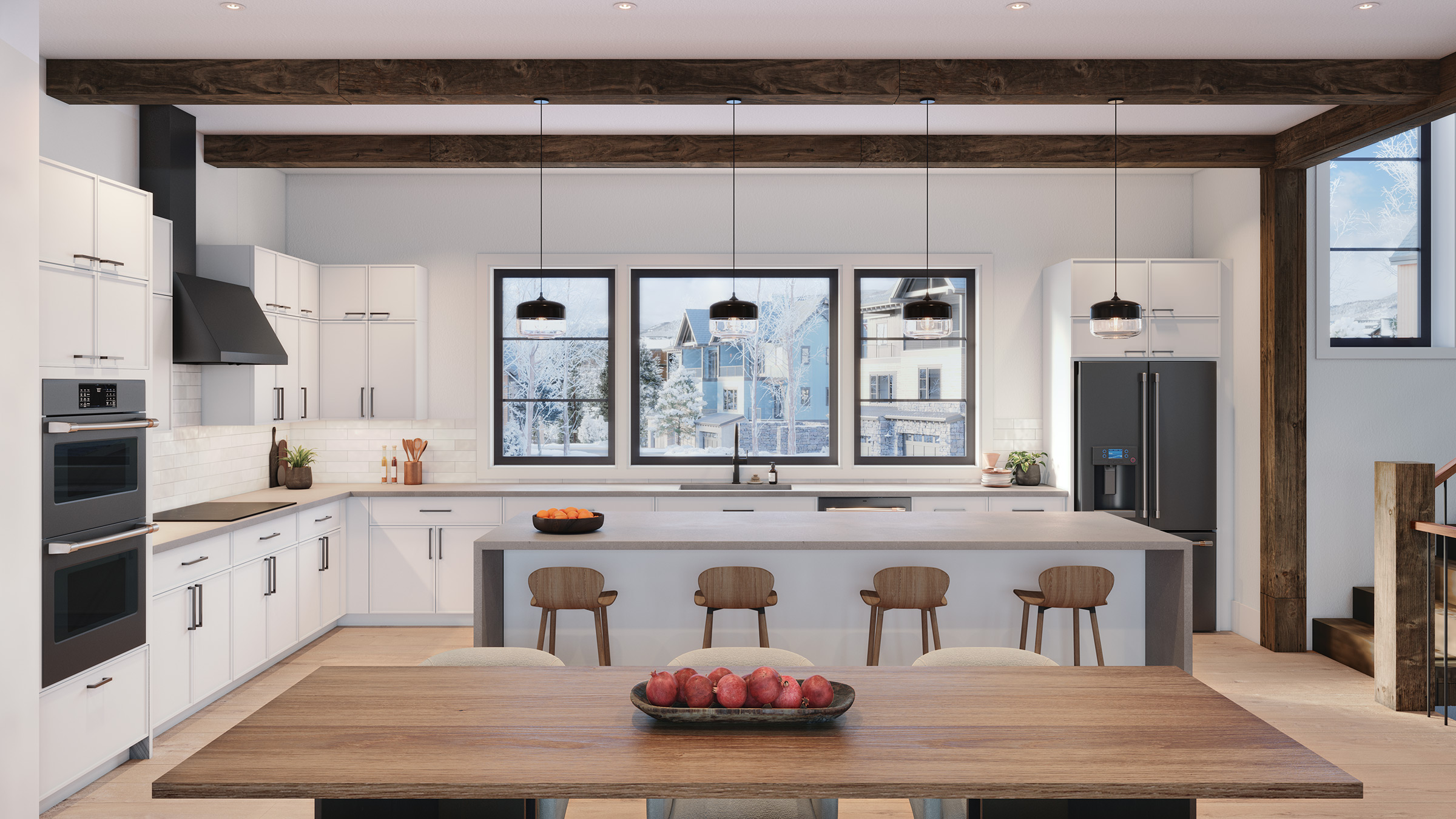 Spacious, gourmet kitchens feature stylish form, optimal function, and mountain views.