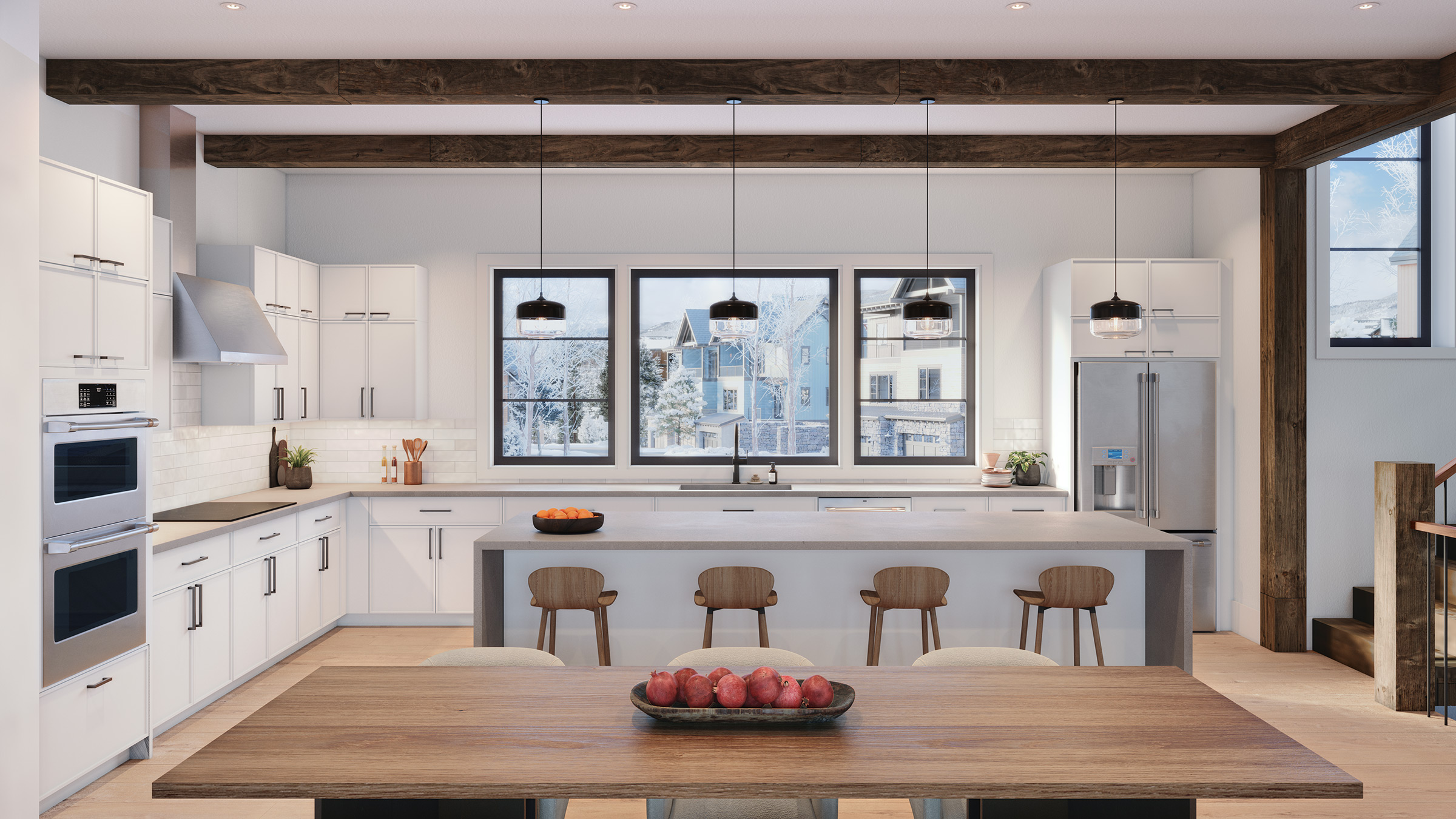 Spacious, gourmet kitchens feature stylish form, optimal function, and mountain views.