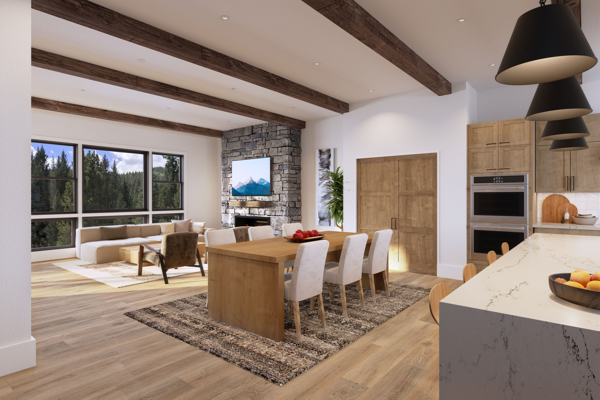 Conversation flows across the spacious, open-concept great room.