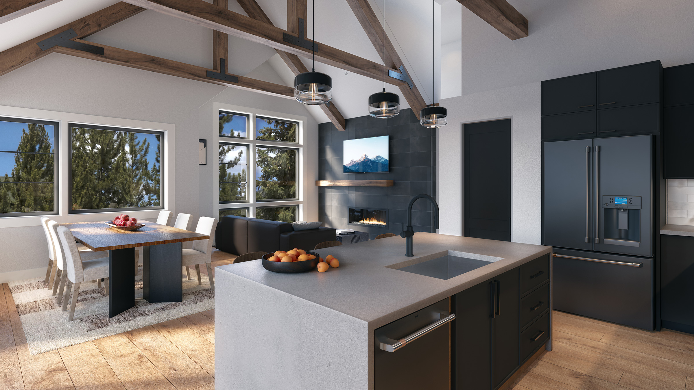 GE Café appliances and an open-concept floorplan make entertaining effortless.